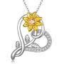 925 Sterling Silver Heart Shape Flower Necklace Collections Sunflower Sunshine Necklace Rose Pendant Necklace Jewelry For Women Girls for Her Birthday Christmas Gifts