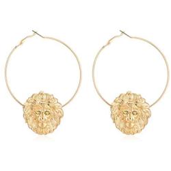 Womens Basketball Wives Style Alloy Hip Hop Gold Lion Head Hoop Earrings Rappers Lion Jewelry Earrings