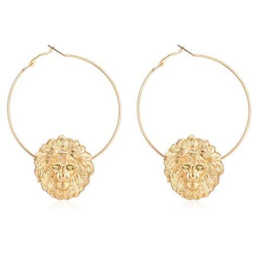 Womens Basketball Wives Style Alloy Hip Hop Gold Lion Head Hoop Earrings Rappers Lion Jewelry Earrings