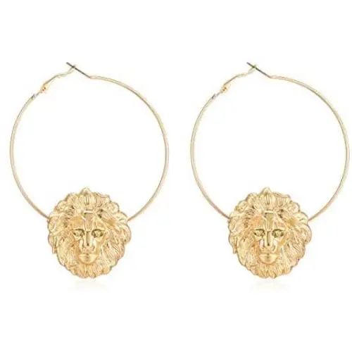 Womens Basketball Wives Style Alloy Hip Hop Gold Lion Head Hoop Earrings Rappers Lion Jewelry Earrings Womens Basketball Wives Style Alloy Hip Hop Gold Lion Head Hoop Earrings Rappers Lion Jewelry Earrings