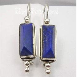 SilverStarJewel Original Navy Blue Rectangle Lapis Lazuli Earrings 3.8 cm 925 Solid Silver