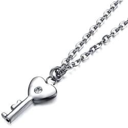 Love Lock Bracelet and Necklace key Pendant Collar Bangle His and Her Gifts for Couples(Silvery)