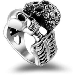 MZC Jewelry Vintage Gothic Skull Ring Stainless Steel Men Women Statement Punk Party Ring Size 8 to 12