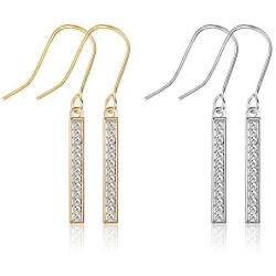 KesaPlan Swarovski Crystal Bar Drop Earrings for Women, 2 Pairs Dangle Earrings, Silver Earrings and Gold Earrings for Gifts