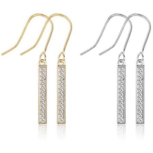 KesaPlan Swarovski Crystal Bar Drop Earrings for Women, 2 Pairs Dangle Earrings, Silver Earrings and Gold Earrings for Gifts