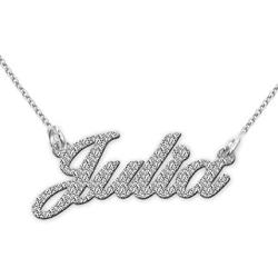 MyNameNecklace Sparkling CZ Diamond-Cut Sterling Silver 925 Name Necklace -Custom Pendant Nameplate Jewelry Gift for Women- Girl- Teens