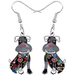 NEWEI Enamel Alloy Cut Sitting Schnauzer Dog Earrings Drop Dangle Unique Fashion Animal Jewelry For Women Girls Gift