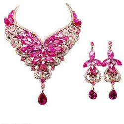 Luxury Chunky Bib Collar Crystal Statement Necklace and Dangle Earrings Wedding Jewelry Set