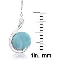 Sterling Silver Round Natural Larimar Curved Dangle Earrings