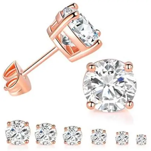 6 Pairs 14K Yellow Gold Plated Round Cut Clear Cubic Zirconia Stud Earring Pack 6 Pairs 14K Yellow Gold Plated Round Cut Clear Cubic Zirconia Stud Earring Pack