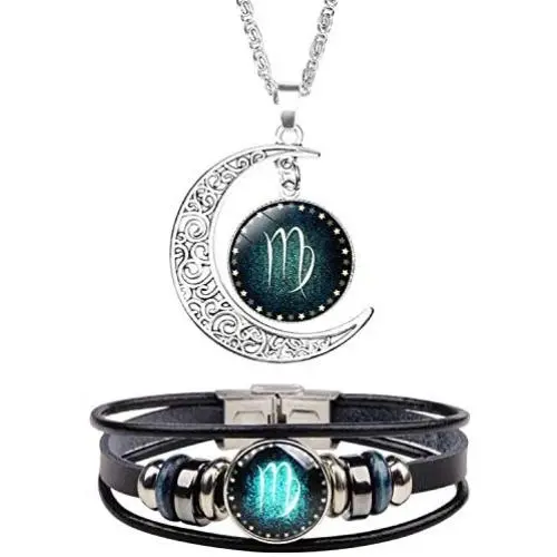 HUASAI Zodiac Necklace and Bracelet Set Leather Zodiac Bracelet for Men Zodiac Sign Jewelry Set HUASAI Zodiac Necklace and Bracelet Set Leather Zodiac Bracelet for Men Zodiac Sign Jewelry Set