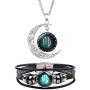 HUASAI Zodiac Necklace and Bracelet Set Leather Zodiac Bracelet for Men Zodiac Sign Jewelry Set