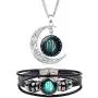 HUASAI Zodiac Necklace and Bracelet Set Leather Zodiac Bracelet for Men Zodiac Sign Jewelry Set HUASAI Zodiac Necklace and Bracelet Set Leather Zodiac Bracelet for Men Zodiac Sign Jewelry Set