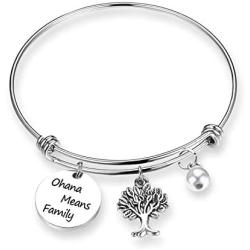 Sweet Family Bracelet Ohana Means Family Disney Movie Inspired Bracelet Personalized Life Tree Pearl Charms Jewelry Hawaiian Gift (Ohana Means Family BR)
