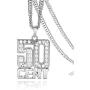 Sliver Necklace with 50 Cent Pendant for Men,Stainless Steel Rhinestone Jewelry,Rapper Chains Iced Out Pendants with 28 Inches