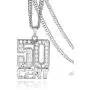 Sliver Necklace with 50 Cent Pendant for Men,Stainless Steel Rhinestone Jewelry,Rapper Chains Iced Out Pendants with 28 Inches