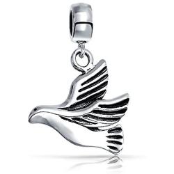 World Peace Olive Branch Open Dove Love Bird Dangle Charm Bead For Women Teen .925 Sterling Silver Fits European Bracelet