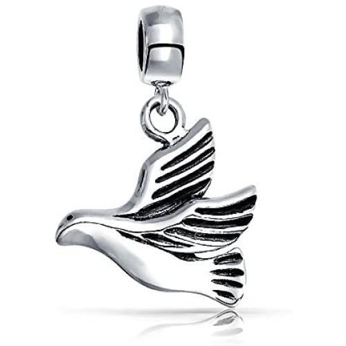 World Peace Olive Branch Open Dove Love Bird Dangle Charm Bead For Women Teen .925 Sterling Silver Fits European Bracelet