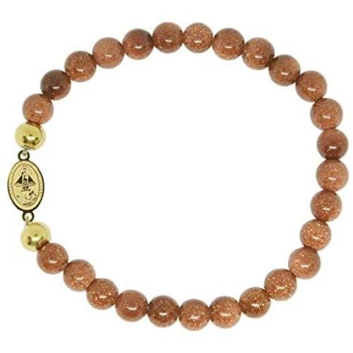 AA Religious Virgen de la Caridad del Cobre Catholic Bracelet with Stainless Steel Virgen de la Caridad del Cobre Medal and 6mm Venturina Beads (SSBCMVS-6)