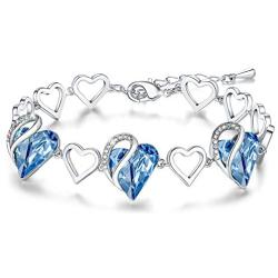 Leafael Infinity Love Heart Link Bracelet with Birthstone Crystal, Womens Gifts, Silver-Tone, 7'' with 2'' Extender