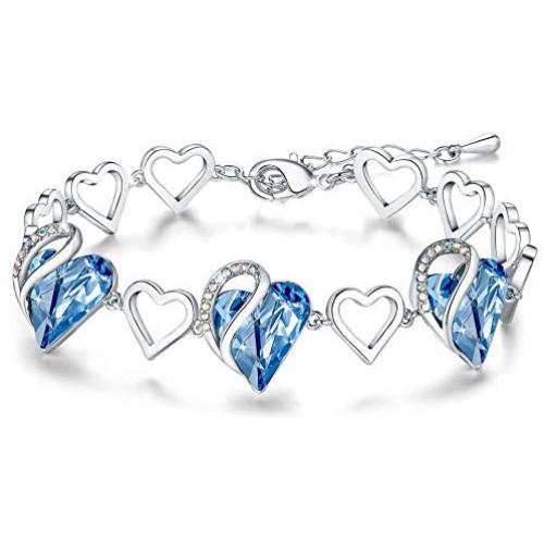 Leafael Infinity Love Heart Link Bracelet with Birthstone Crystal, Womens Gifts, Silver-Tone, 7'' with 2'' Extender