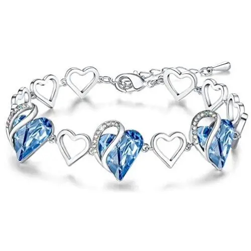 Leafael Infinity Love Heart Link Bracelet with Birthstone Crystal, Womens Gifts, Silver-Tone, 7'' with 2'' Extender Leafael Infinity Love Heart Link Bracelet with Birthstone Crystal, Womens Gifts, Silver-Tone, 7'' with 2'' Extender