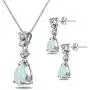 Sterling Silver Genuine or Synthetic Gemstone & White Topaz Pear-Cut Teardrop Dangling Stud Earrings & Necklace Set Sterling Silver Genuine or Synthetic Gemstone & White Topaz Pear-Cut Teardrop Dangling Stud Earrings & Necklace Set