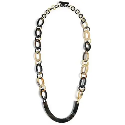 Bling Jewelry Earth Tone Brown Handmade Natural Statement Boho Fashion Buffalo Horn Oval Chain Link Necklace for Women Bling Jewelry Earth Tone Brown Handmade Natural Statement Boho Fashion Buffalo Horn Oval Chain Link Necklace for Women
