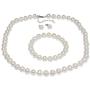 Gem Stone King 925 Sterling Silver Cultured Freshwater White Pearl Necklace Earrings Bracelet Bridal Gift Set