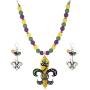 Elosee Mardi Gras Theme Pendant Frost Bead 18 Inch Necklace and Earrings