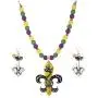Elosee Mardi Gras Theme Pendant Frost Bead 18 Inch Necklace and Earrings