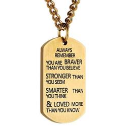 HZMAN Always Remember You are Braver Than You Believe Dog tag Stainless Steel Pendant Inspiring Brave Necklace 22 + 2 inch Chain