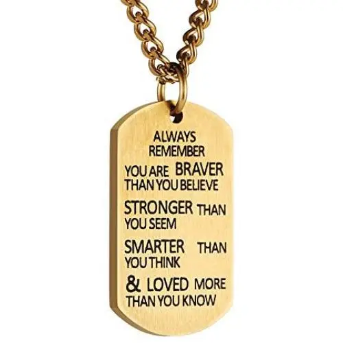 HZMAN Always Remember You are Braver Than You Believe Dog tag Stainless Steel Pendant Inspiring Brave Necklace 22 + 2 inch Chain HZMAN Always Remember You are Braver Than You Believe Dog tag Stainless Steel Pendant Inspiring Brave Necklace 22 + 2 inch Chain
