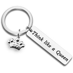 WUSUANED Think Like A Queen Inspirational Quote Keychain Positive Message Keychain with Queen Crown Charm Motivational Jewelry Gift for Her