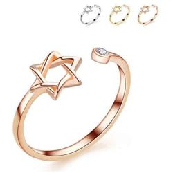 Eiffy Zircon Jewish Star of David Ring for Women Simple Open Hexagram Finger Ring Jewelry