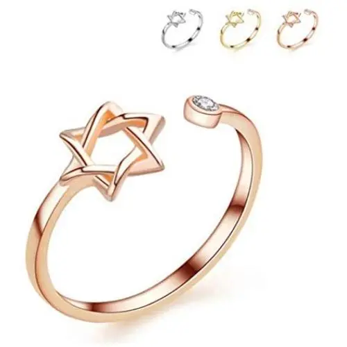 Eiffy Zircon Jewish Star of David Ring for Women Simple Open Hexagram Finger Ring Jewelry