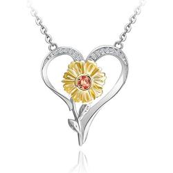 Distance Sunflower Necklace for Women S925 Sterling Silver Heart Necklace,You are My Sunshine Pendant Necklace Jewelry Gifts for Women Mom Wife