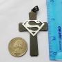 NC GNAYY99 Mens Boys Jewelry Birthday Gifts Large 2.5 INCH Tall Black Cross with Silver Stainless Steel Superhero Superman Pendant Necklace/Curb Chain 5mm 24 inch
