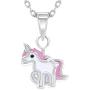925 Sterling Silver Pink White Unicorn Jewelry Set Earrings Necklace Girls 16