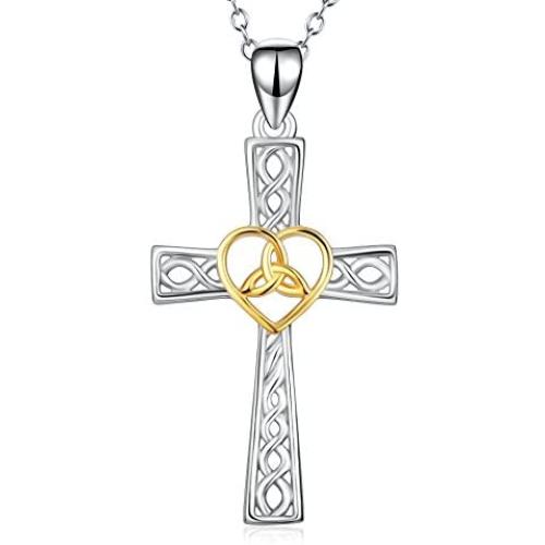 YFN Cross Necklace Sterling Silver Celtic Knot Cross Infinity Heart Love Pendant Necklace 18''