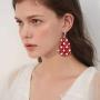 Lattiz Glitter Faux Leather Earrings for Women Teardrop Dangle Handmade Reflective Petal Earrings with Grid Dots Painting Colorful Jewelry