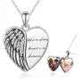 CHENGHONG Angel Wings Locket Necklace 925 Sterling Silver Customized Necklace Guardian Heart Shaped Locket Memorial Necklace That Hold Pictures Memory Jewelry Gifts for Women Girls