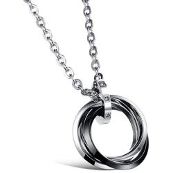 His and Hers Couple Necklace Titanium Stainless Steel CZ Rings Pendant His and Hers Matching Jewelry Set Gift for Women and Men