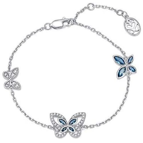 SISMIURRA Butterfly Link Bracelet 18K White Gold Plated Cubic Zirconia Chain Bracelet Birthday jewelry Gift for Women
