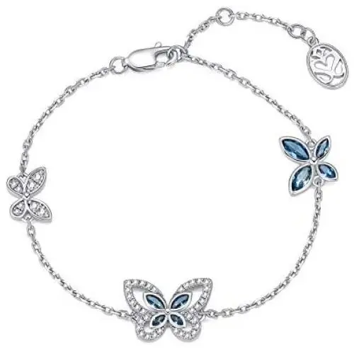 SISMIURRA Butterfly Link Bracelet 18K White Gold Plated Cubic Zirconia Chain Bracelet Birthday jewelry Gift for Women SISMIURRA Butterfly Link Bracelet 18K White Gold Plated Cubic Zirconia Chain Bracelet Birthday jewelry Gift for Women