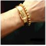 IS ISAACSONG Women Men Gold Beaded Necklace and Beaded Bracelet, Chunky Gold Bead Ball Chain Stainless Steel Jewelry for Women and Men