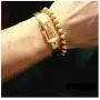 IS ISAACSONG Women Men Gold Beaded Necklace and Beaded Bracelet, Chunky Gold Bead Ball Chain Stainless Steel Jewelry for Women and Men