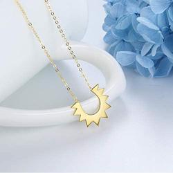 Besilver Large Sun Necklace Sterling Silver 18K Gold Filled Sunshine Pendant Crystal Round Moon Star Necklace Women Men Unisex Celestial Jewelry Birthday for Wife Girlfriend