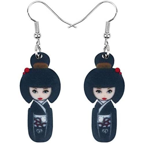 DUOWEI Acrylic Anime Cute Japanese Style Kimono Doll Earrings Charms Drop Dangle Jewelry Gifts for Women Teens Girls Kids