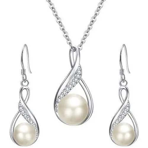 EleQueen 925 Sterling Silver CZ Freshwater Cultured Pearls Bridal Pendant Necklace Earrings Wedding Jewelry Sets EleQueen 925 Sterling Silver CZ Freshwater Cultured Pearls Bridal Pendant Necklace Earrings Wedding Jewelry Sets
